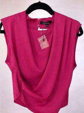 Strut & Bolt Fuchsia Draped Blouse | Size S | NWT Magenta Statement Top